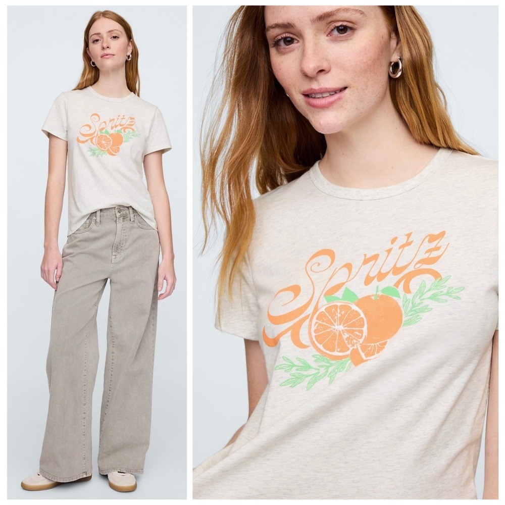 GAP NWT XL Favorite Graphic T-Shirt Spritz Orange Citrus Tee • Pale Grey Heather